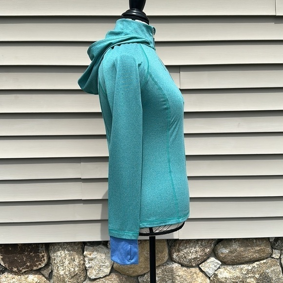 Reebok Green Heather Hooded 1/4 Zip Slim Long-sleeve Performance Top - Picture 11 of 16